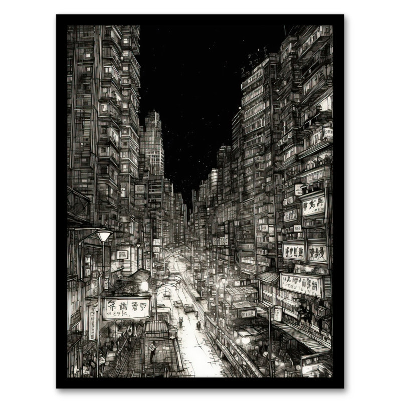 Meint Downtown Tokyo Sketch Cityscape - Single Picture Frame Print