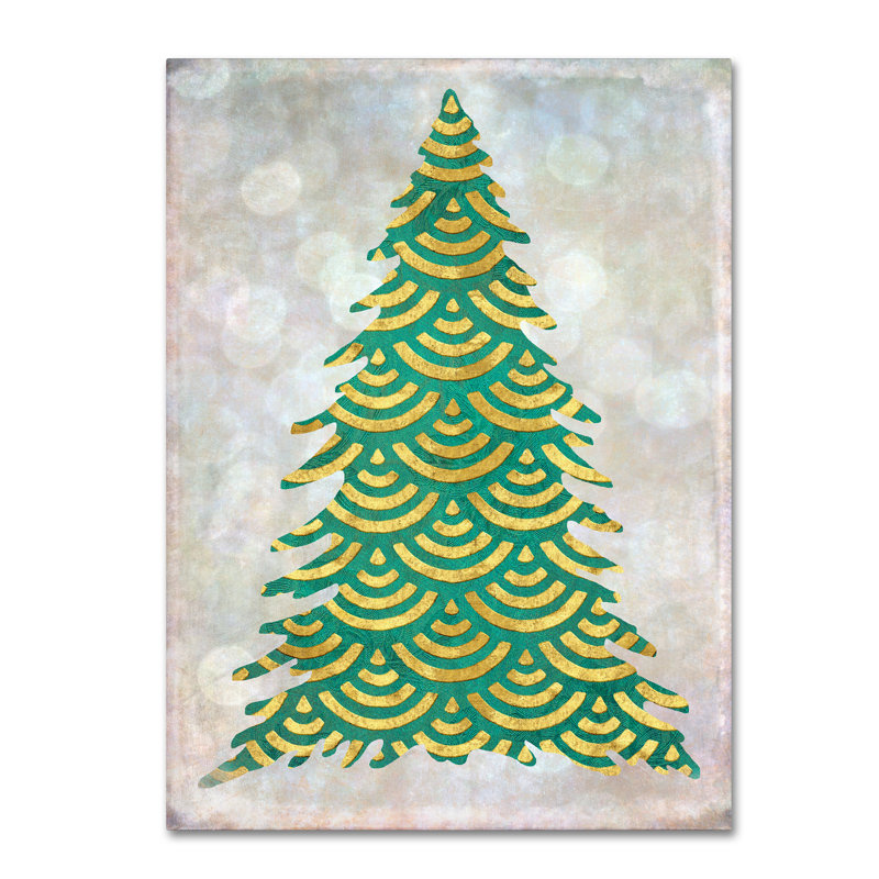«Decorated Green and Gold Xmas Tree», reproduction d'impression sur toile tendue, H 19 po x l 14 po