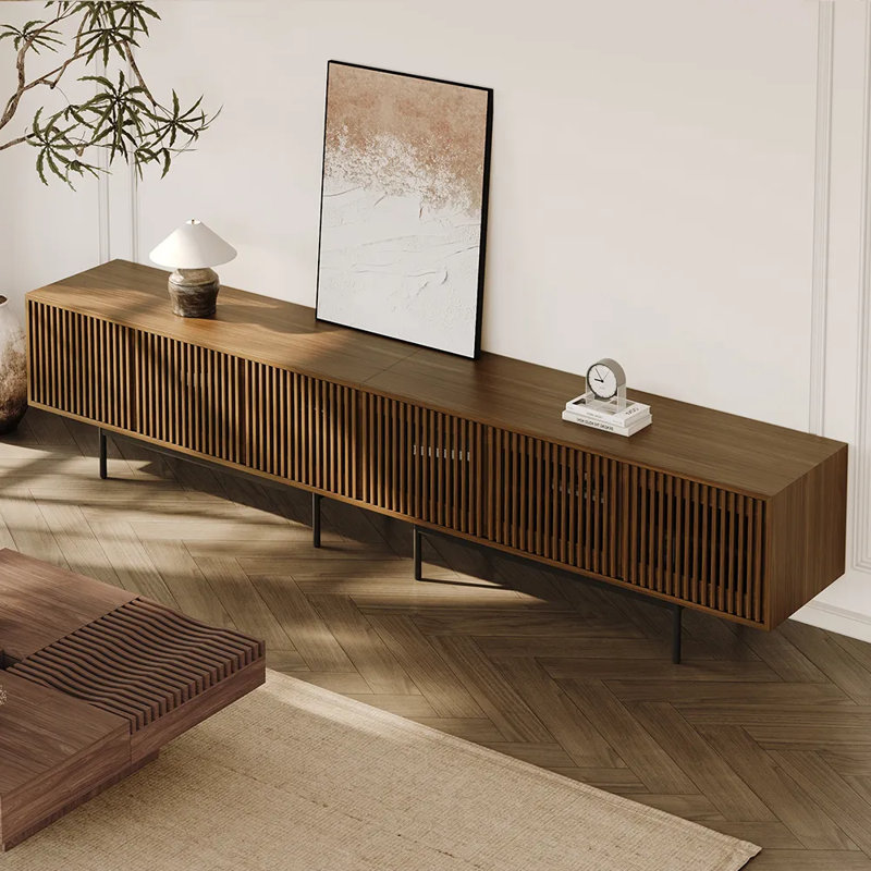 Meuble télé Mid-Century moderne, entièrement assemblé, Brun, H 21,26 po x L 118,11 po x l 18,89 po