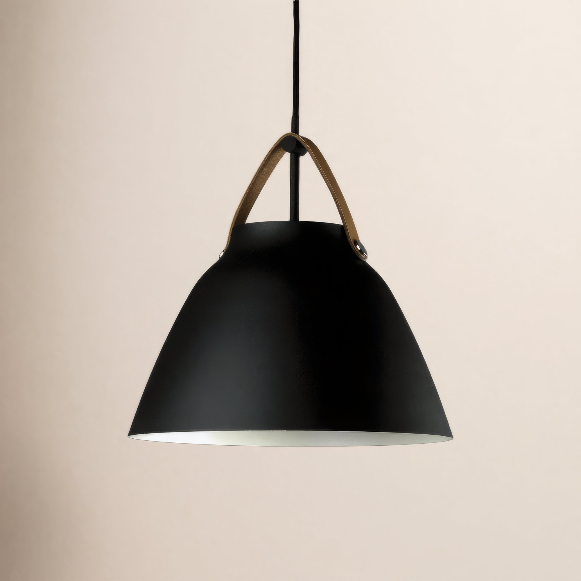 Gianni Single Light Metal Dimmable Pendant, 14.5" H x 14.25" W x 14.25" D, Tan Leather/Black