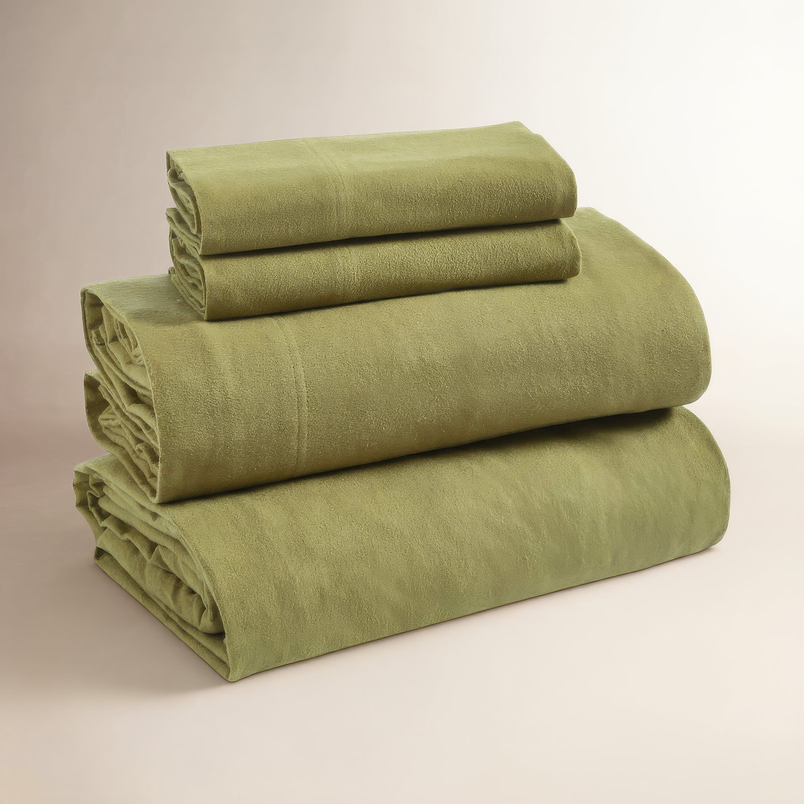 Cotton Flannel Sheet Set, Queen Sheet Set with 2 Pillowcases, Sage
