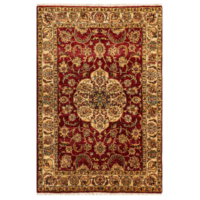 Hand-Knotted High-Quality Red and Cream Area Rug