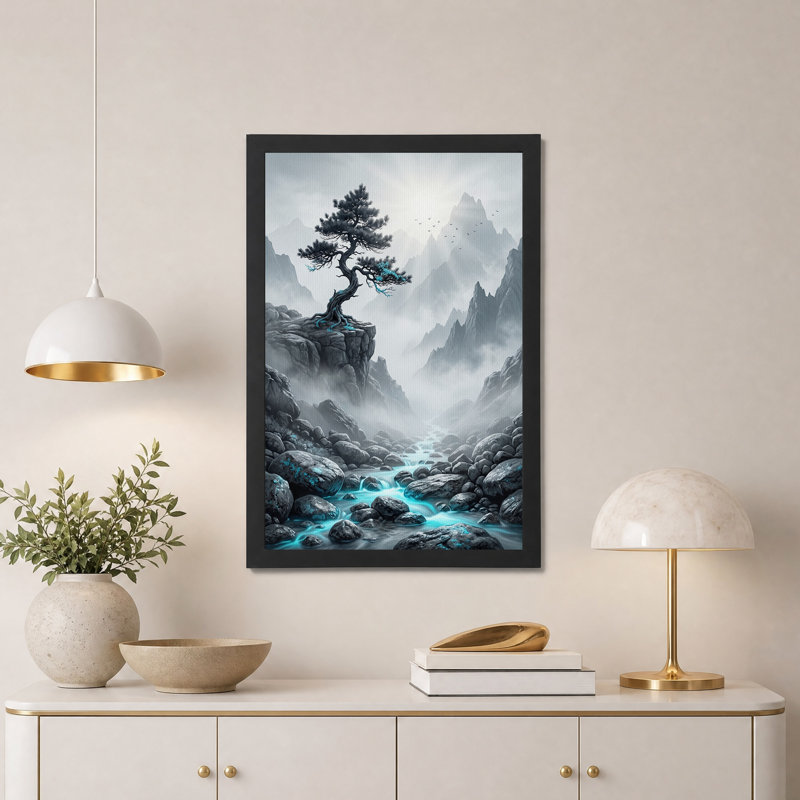 Art mural sur toile Lone Pine on Cliff with Glowing Blue Stream, H 24 po x l 16 po