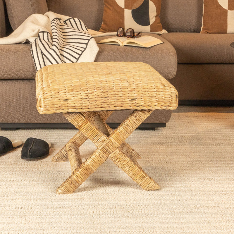 Tabouret tissé jacinthe d'eau et bois, Naturel