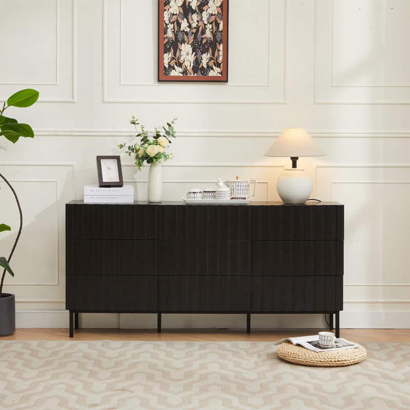 Commode 9 tiroirs l 59,1 po, Noir