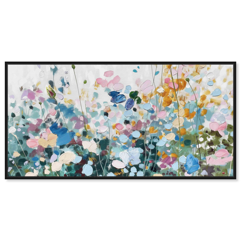 Florals " Blue Forest " by Art Remedy on Canvas, Black Framed, 21" H x 55" W