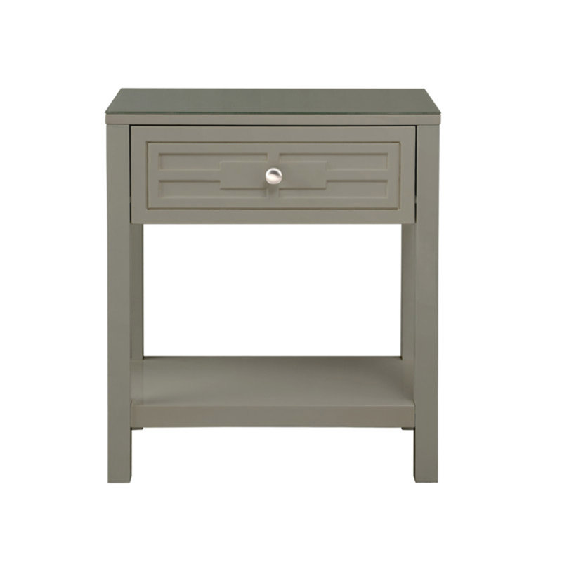 Table de chevet en bois taupe Dario l 23 po avec plateau et tiroir en verre