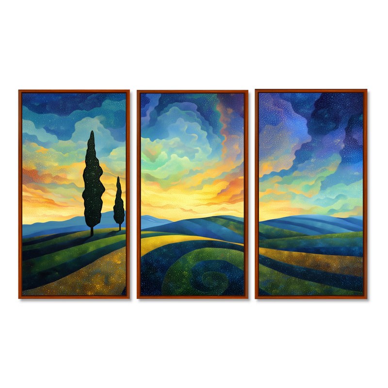 Ensemble de salon mural «The Swaying Cypress Pointillism» par Vincent - Van Gogh, H 40 po x l 60 po, Brun