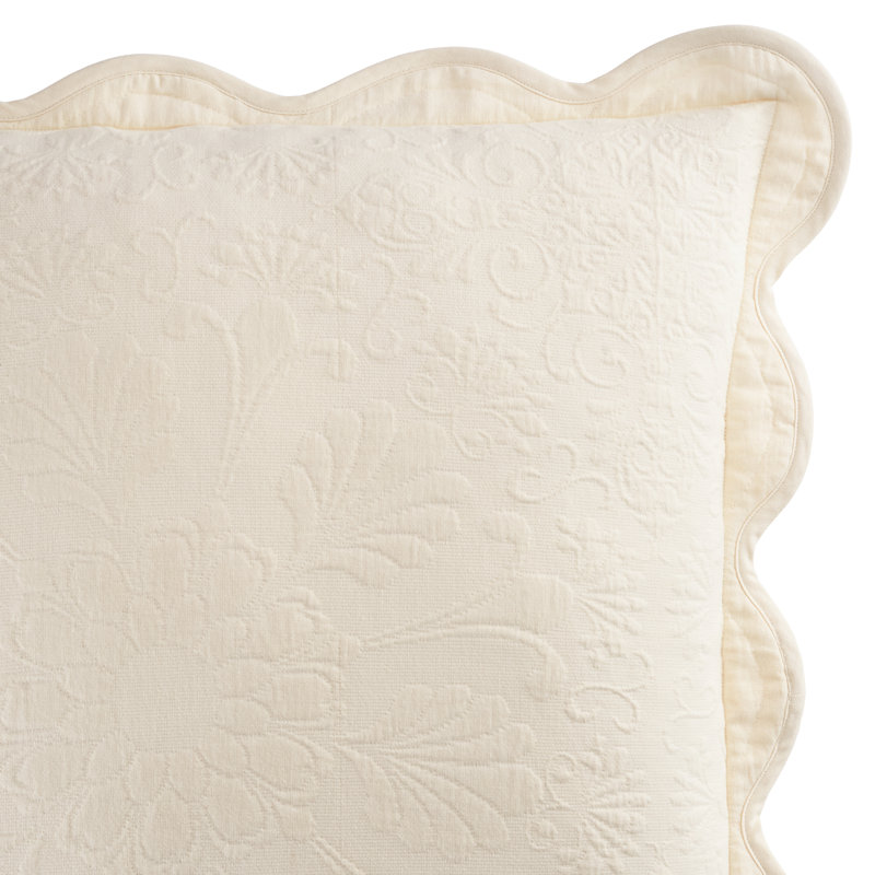Historic Charleston Charleston Estate Euro Sham, 26 In x 26 In Euro Pillow Cover, Embossed Scalloped Pillow Cover, 100% Cotton Euro Sham Cover, Single Sham, Ivory