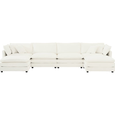 White Chenille Modular Sectional , U-shaped With High Fabric And Double Ottomans For Fashion Solid Wood Frame Sectional, U-shape In