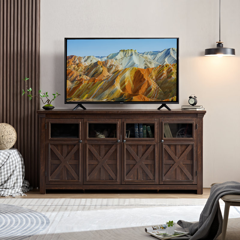 Buffet Farmhouse 4 Doors Cabinet - Bar polyvalent et meuble télé, Brun