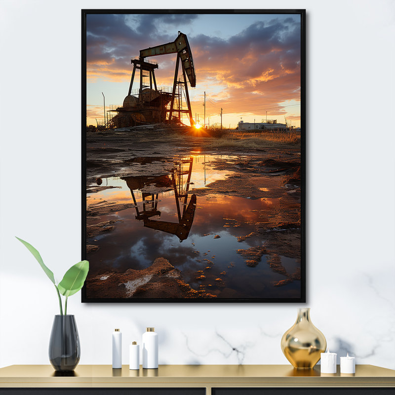 «Sunset on Drilling Rig Horizon I», reproduction sur toile, Cadre flottant noir, H 44 po x l 34 po