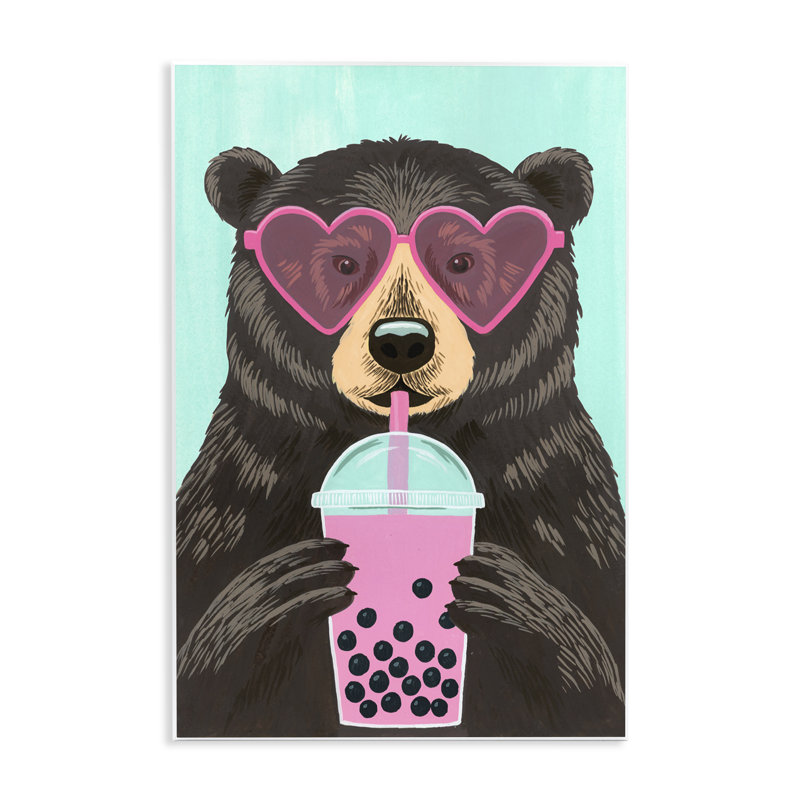 Plaque murale «Bear and Bubble Tea» par Courtney Haley, H 15 po x l 10 po