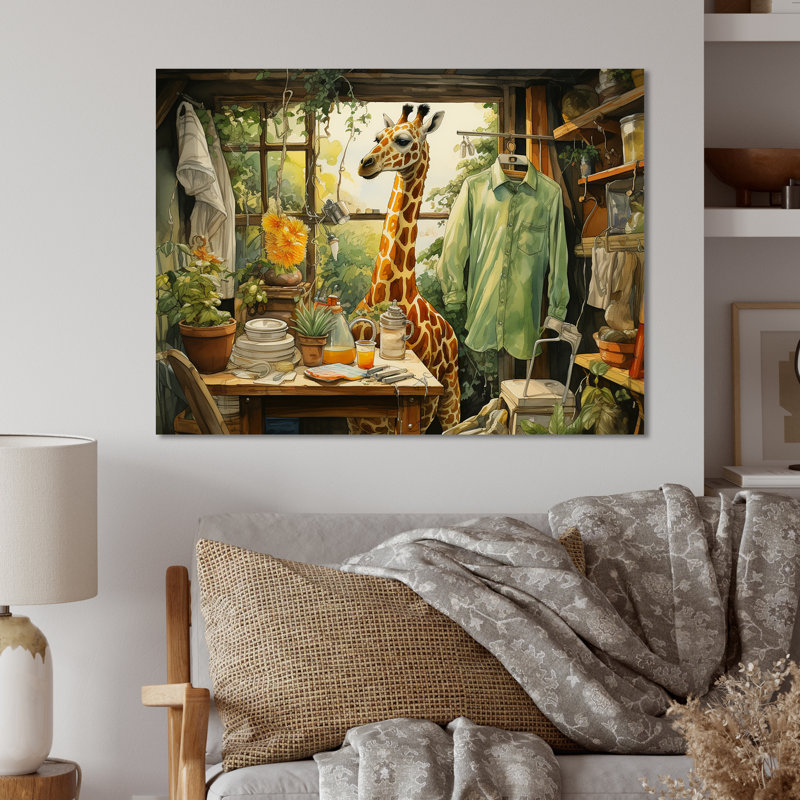 Cute Giraffe In Laundry Room 1 - Laundry Metal Wall Art MT135119, 12" H x 20" W x 1" D