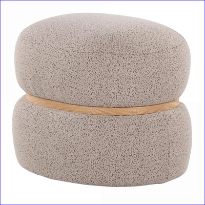 Ottoman | Contemporary Bouclé Pouf with Natural Wood for Living Room, Bedroom, Office | Beige | Fabric