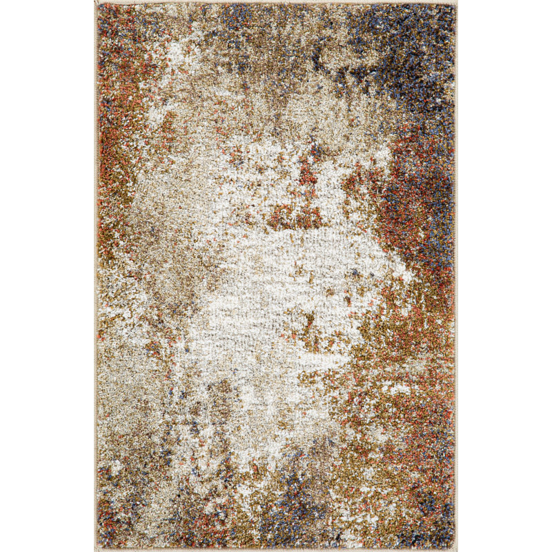 Tapis abstrait en polypropylène / jute tissé à la machine Zanyria brun / beige, Rectangle 7 pi 7 po x 10 pi