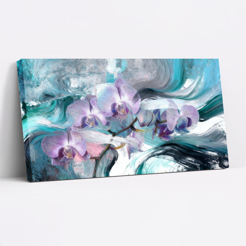 Orchidée florale, art abstrait sur toile tendue sur toile, ensemble de 1, H 20 po x l 40 po