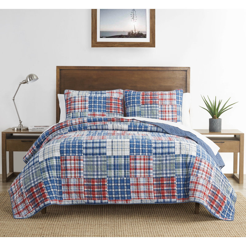 Ensemble de courtepointe réversible en coton Nautica Raeford, Courtepointe pour grand lit + 2 taies décoratives