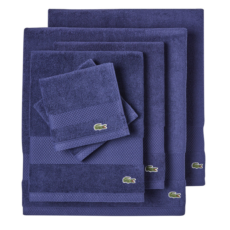 Lacoste Heritage 6-Piece Supima Cotton Towel Set – Ultra-Soft, Highly Absorbent, Quick-Dry Luxury Bathroom Towels (2 Bath Towels, 2 Hand Towels, 2 Washcloths), Navy