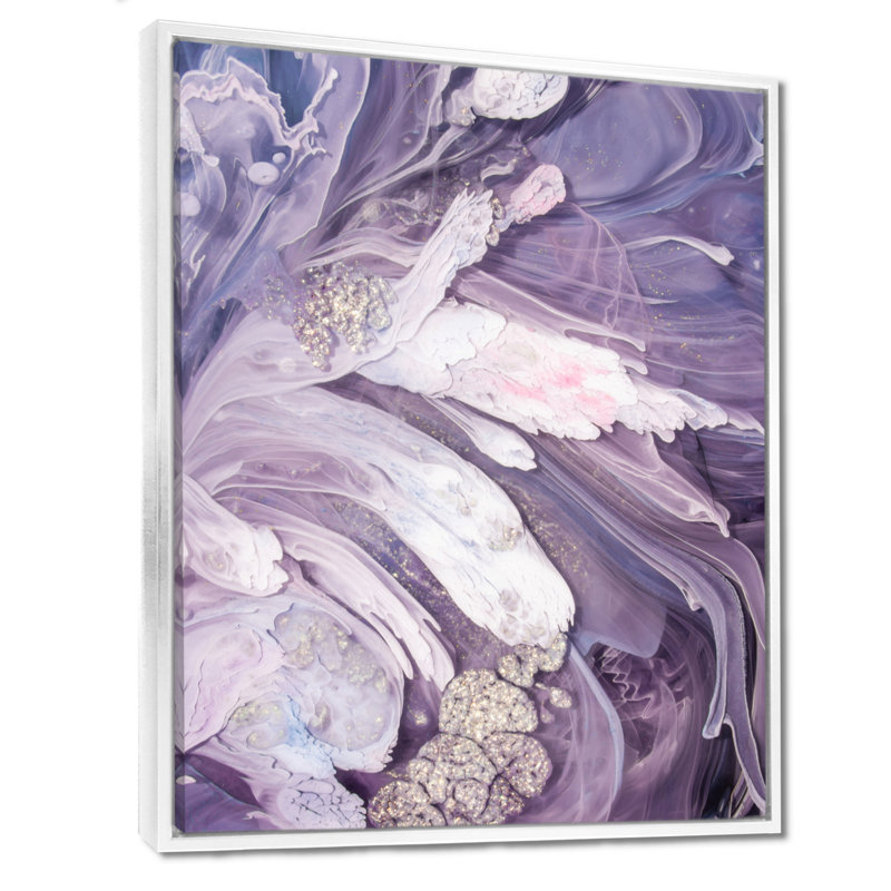 Mauve liquide Art Ripples - art mural moderne sur toile, H 20 po x l 12 po, Reproduction avec cadre flottant, Blanc