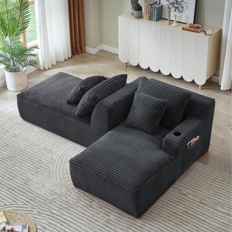 Comfortable Black Fabric Sectionals, Modern L-shaped Couch For Living Room