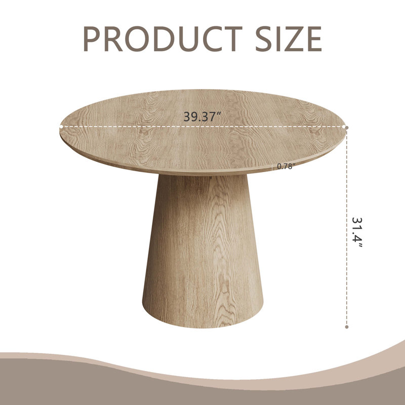 Finnerty Circular Dining Table with Wooden Base, Wood, 31.4" H x 39.37" W x 39.37" L
