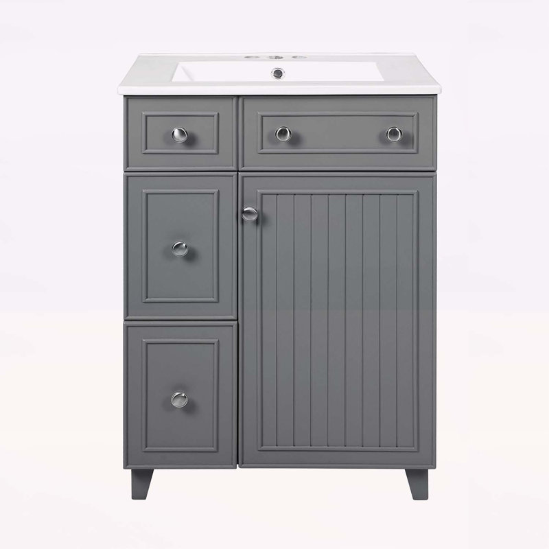 Charmante armoire de salle de bain avec lavabo avec rangement abondant et design élégant, Gris