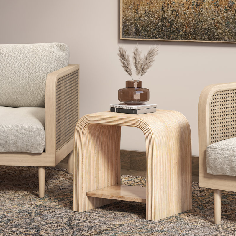Dellamae Solid Wood Top End Table, Natural Wood