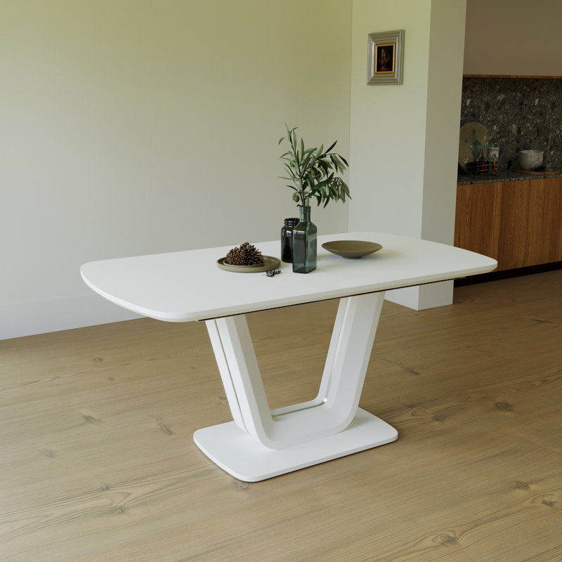 Table extensible blanche pour 2 à 6 personnes, avec pieds en forme de U, salle à manger moderne à la mode