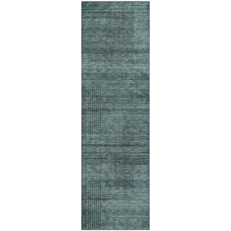 Premium Machine Washable Prisco Teal Rug, Runner 2'3" x 7'6"