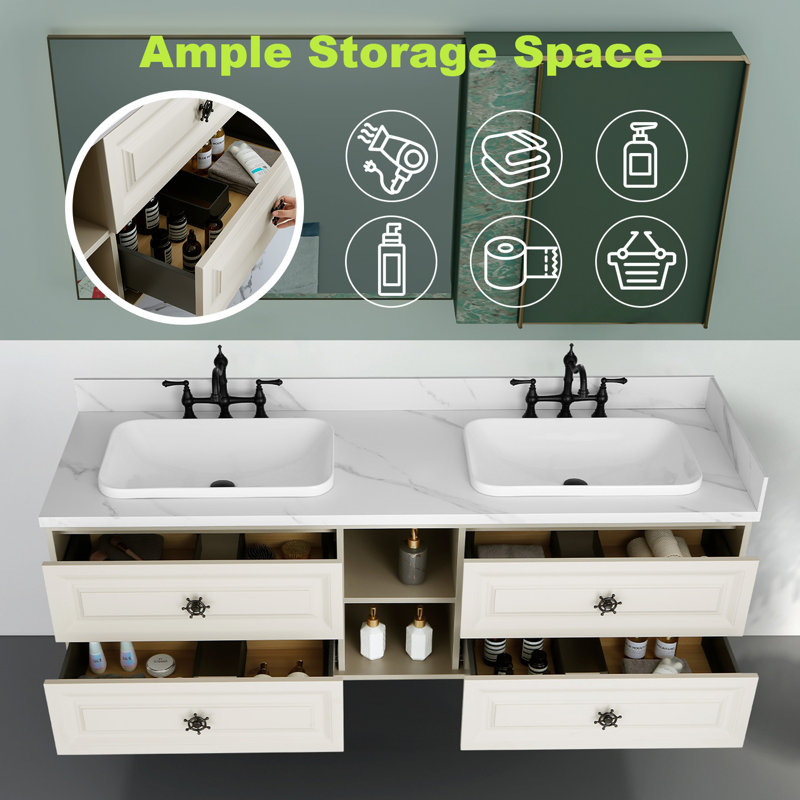 Support mural pour meuble-lavabo double - base seulement (plateau non inclus), Kaki