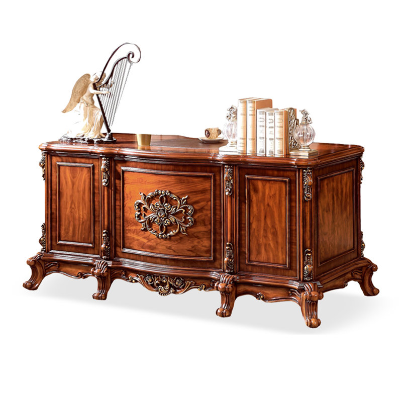 Bureau en bois massif européen de luxe rétro européen, H 30,71 po x l 78,74 po x P 31,5 po