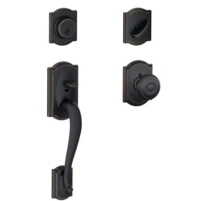 Camelot Handleset with Single Cylinder Deadbolt and Georgian Door Knob and Rosette