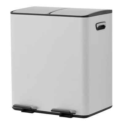 Dual Compartment Stainless Steel Kitchen Trash Can 40L (2 x 20L) – Soft-Close Lid, Collapsible Non-Slip Foot Pedal, Removable Inner Buckets, Odor Control, Large Capacity Recycling Bin