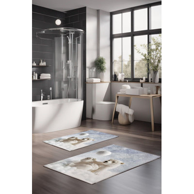 Ensemble de tapis de bain de luxe Eakly (2 pièces), 100% polyester, 16,0 x 23,6 pouces et 23,6 x 39,4 pouces | Conception antibactérienne antidérapante, hauteur de poils de 0,3 po | Lavable à la machine, durable et facile à nettoyer | Idéal pour la décoration de salle de bain