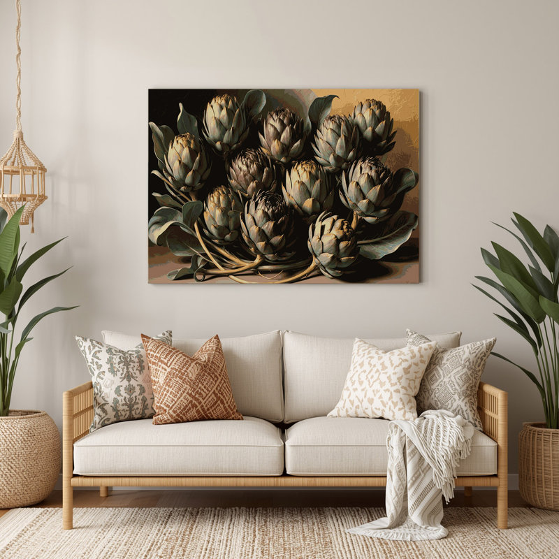 Art mural en métal végétal Globe artichaut, 11" H x 14" W