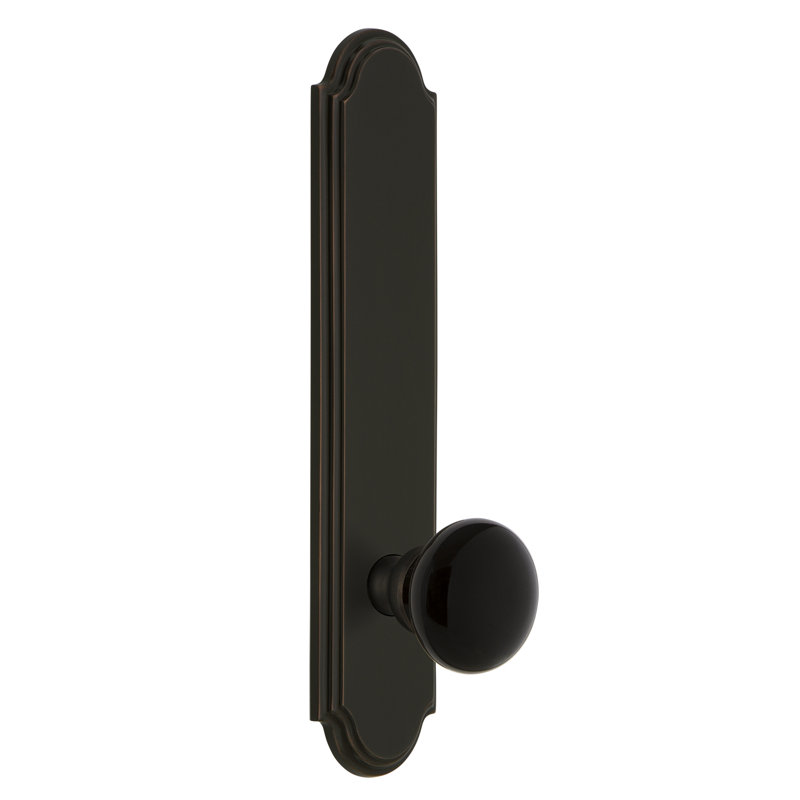 Grandeur Arc Plate Privacy with Coventry Door Knob, Satin Nickel, 2 3/4", Left Handed