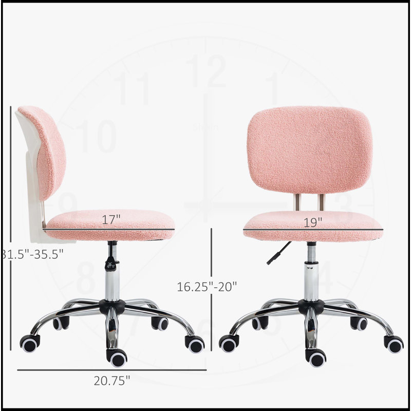 Chaise de bureau confortable sans accoudoirs avec tissu en molleton Teddy, hauteur réglable, roulettes pivotantes et dossier moyen pour le bureau d'ordinateur et les tâches de coiffeuse
