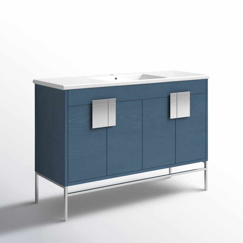 Ensemble de meuble-lavabo simple 48 po Maisie, Bleu français, Chrome poli