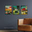 The Farm Grazing Cattle Cows Green Brown Landscape - 3 Piece No Frame Print Set-812828676