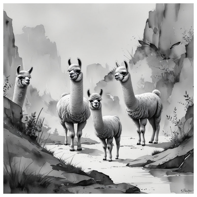 Coussins décoratifs noirs et blancs avec lamas, 16 x 16 pouces