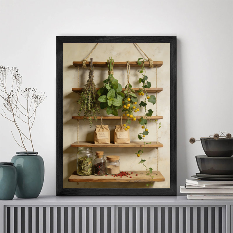Reproduction d'art encadré noir avec couleurs rétro dans la cuisine, H 11 po x l 9 po