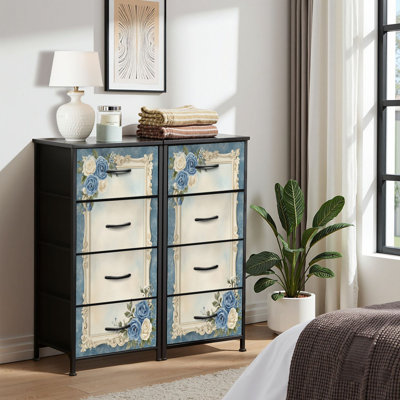 Commode 4 tiroirs pour chambre à coucher, commode étroite, plateau en bois et structure en fer de travail 18 po x 37,5 po - (l x H)