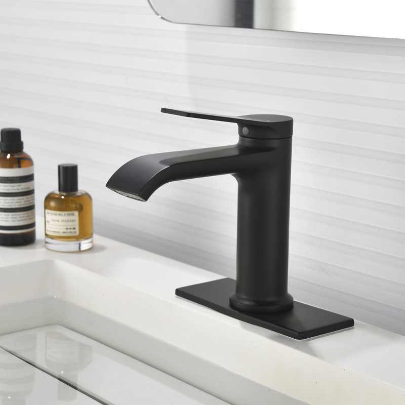 Robinet de salle de bain monocorps et monocommande avec drain, Noir mat