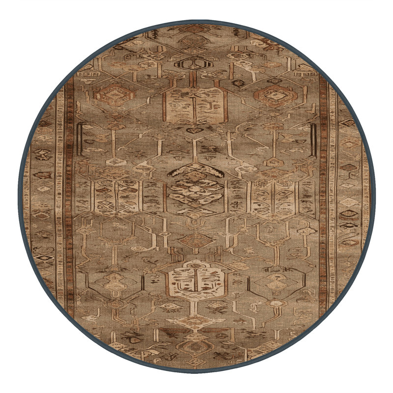 Tapis brun turc lavable à la machine, Rond 8 pi