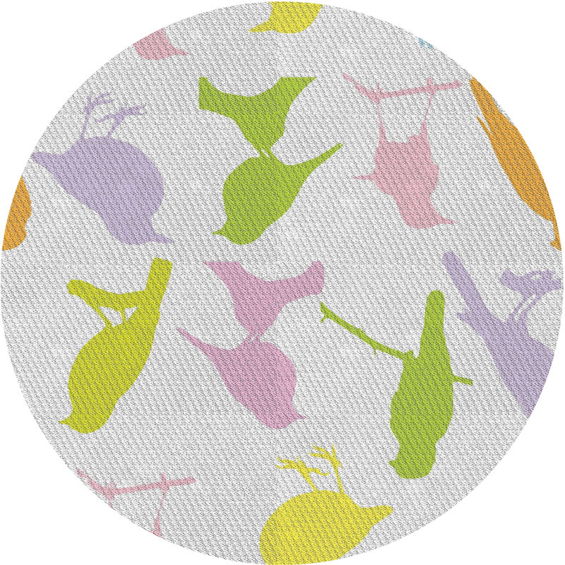Tapis beige/vert/vert/zone rose patterned, Rond 7 pi