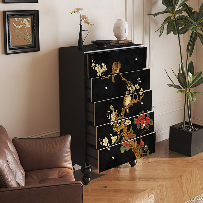 Walnut Storage Cabinet with 5 Drawers