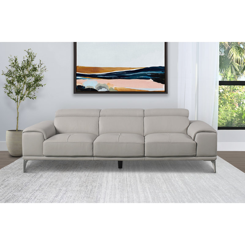 Canapé à accoudoirs carrés en cuir 93 po Alline, gris