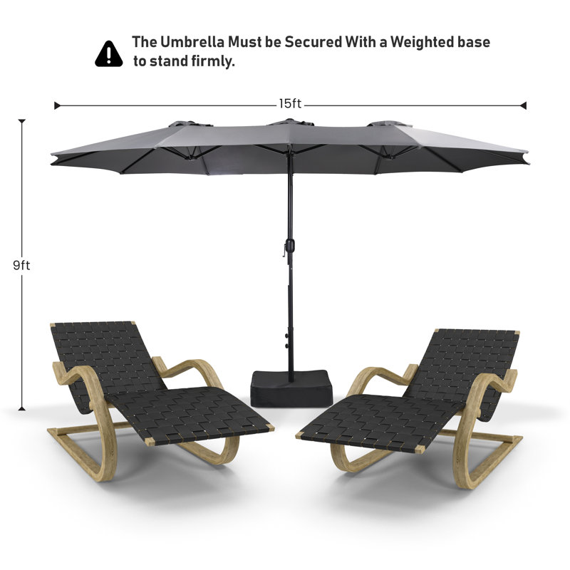 ZUPERIA Parasol de patio de luxe de 15 pi avec base - Parasol de marché rectangulaire double face haut de gamme, Gris