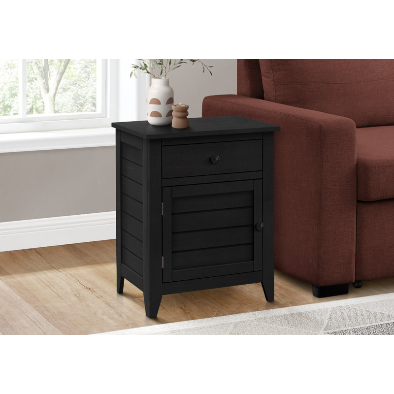 Table d'appoint en placage noir, table de chevet avec tiroir de rangement, table de bout / d'appoint, lampe de chambre à coucher, style transitionnel | Idée de cadeau